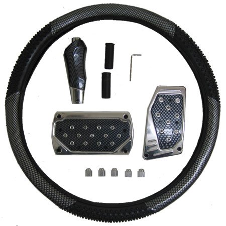 Carbon Fiber Steering Wheel Cover Pedals Shift Knob - A