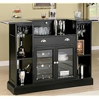 Bar Unit with Wine Rack and Stemware Rack in Black Finish