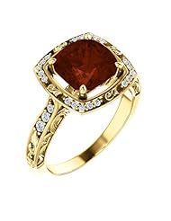 18K Yellow Gold 8.00x8.00mm Antique Cushion Cut Mozambique Garnet and Diamond Ring -- LIFETIME WARRANTY