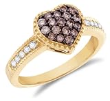 14K Yellow Gold White and Chocolate Brown Diamond Engagement Ring - Heart Shape Center Setting w/ Channel Set Round Diamonds - (.47 cttw)