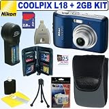 Nikon Coolpix L18 8MP Digital Camera (Navy) + 2GB Deluxe Accessory Kit