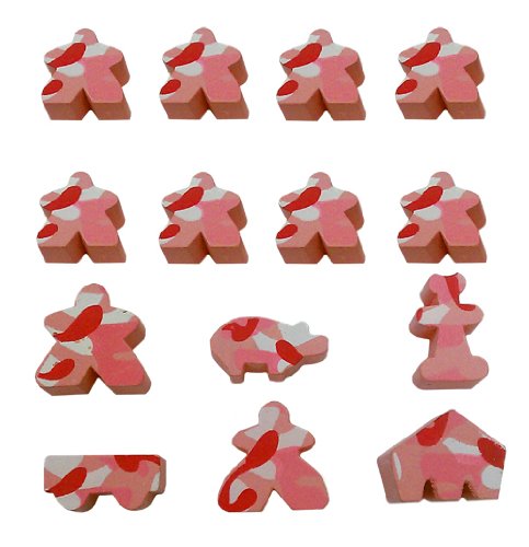 Pink Camo Set of 14 Carcassonne Meeples (8 Meeples, 1 MegaMeeple, 1 Builder, 1 Pig, 1 Mayor, 1 Cart, 1 Barn)