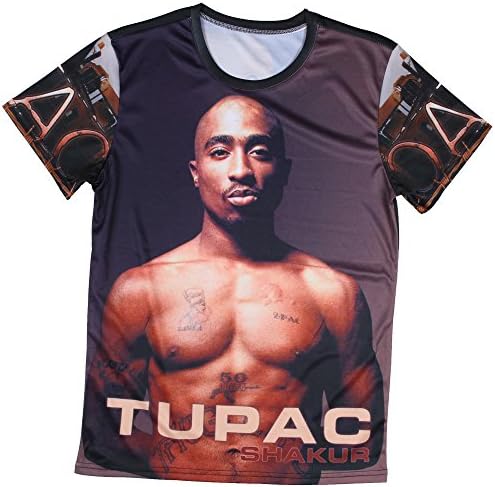 Pizi 2PAC Shirt for Men Tupac Clothing Hip Hop Tees Black 4XL