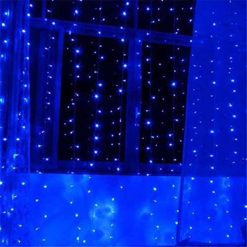 Hikong 3M * 3M 300 LED Christmas Outdoor Party Xmas Festival Fairy String Wedding Curtain Light 110V 8 Modes for Holiday Decoration Lighting (Blue)