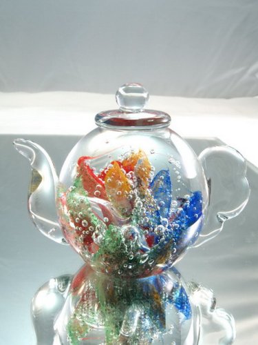 Hand Blown Glass Rainbow Sea Teapot Glass Paperweight