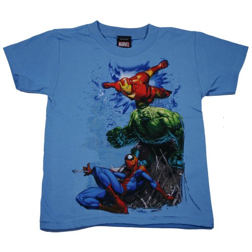 MARVEL HEROES "THREE PLAY" Licensed Juvy Carolina Blue Cotton Tee