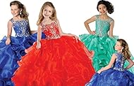 Girls Floor Length Full Length  Lace  Crystal Scoop Neck Sweetheart  Ball Gown Pageant Dress  With Ruffles