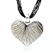 Chuvora Hand Blown Venetian Murano Glass Pendant Necklace Black Curve Line Design Heart Shaped