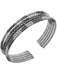Sterling Silver and Black Tone 5-row Diamond Cut Bead Cuff Bangle