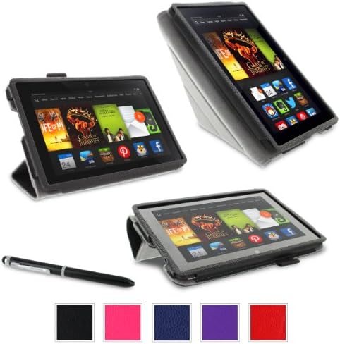 rooCASE Amazon All New Kindle Fire HDX 7 Case - (2014 Current Generation) Origami Stand Tablet 7-Inch 7" Cover with Landscape, Portrait, Typing Stand, Stylus - BLACK (With Auto Wake / Sleep Cover)