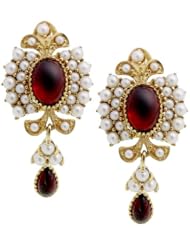 Seed Pearl and Garnet Cluster Dangling Earrings - 18K Yellow Gold Seed Pearl and Garnet Dangling Earrings (1.54ct.t.w)