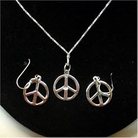 Peace Sterling Silver Pendant, Necklace, and Earrings Set