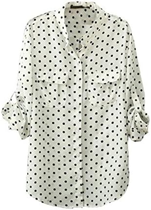 X2MIAONG Women's Polka Dot V-neck Chiffon Elegant Casual Shirt Blouse