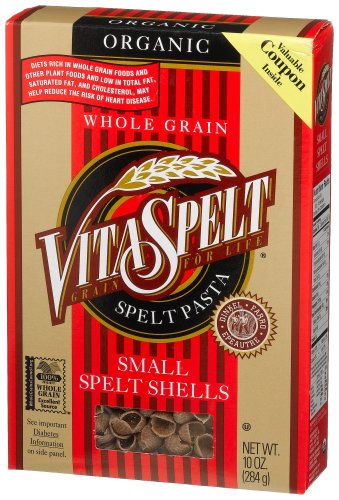 VitaSpelt Organic Shells Whole Grain Spelt Pasta, 10-Ounce Boxes (Pack of 12) by Vitaspelt