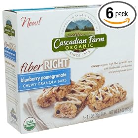 Cascadian Farms Organic Fiber Right Chewy Granola Bars, Blueberry Pomegranate, 5-Count Bars (Pack of 6)