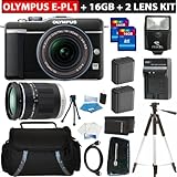 Olympus PEN E-PL1 12.3MP Live MOS Micro Four Thirds Interchangeable Lens Digital Camera with 14-42mm f/3.5-5.6 Zuiko Digital Zoom Lens & Olympus M.Zuiko Digital ED 40-150mm f/4.0-5.6 Lens (Black) + 32GB SDHC Memory + Reader + Olympus PS-BLS1 Equivalent Replacement Battery (2Pcs) + Charger + Case + Tripod + HDMI Calbe And More