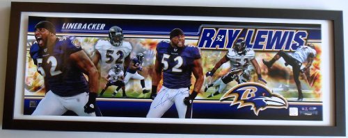 Ray Lewis Autographed Baltimore Ravens 12x36 inch Photo Panoramic - CUSTOM FRAMED - Framed NFL Photos, Plaques and Collages