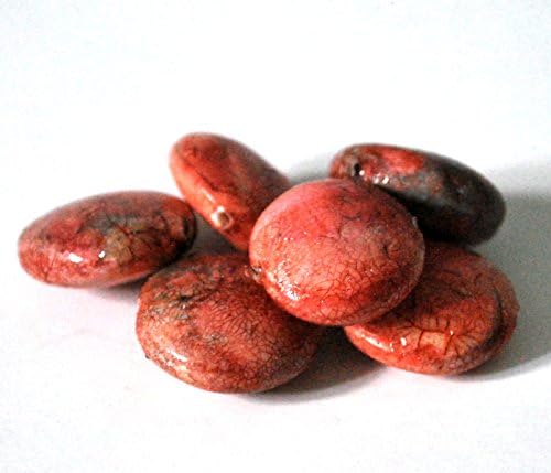 6 Orange Polymer Clay Beads Handmade Lentil Shape