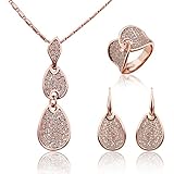Lefinis 18K Rose Gold Plated Crystal Jewelry Sets Necklace, Earrings Ring Set