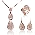 Lefinis 18K Rose Gold Plated Crystal Jewelry Sets Necklace, Earrings Ring Set