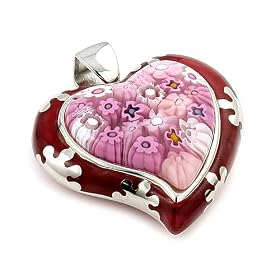 Sterling Silver Pink Curved Millacreli Heart Pendant for Mother's Day