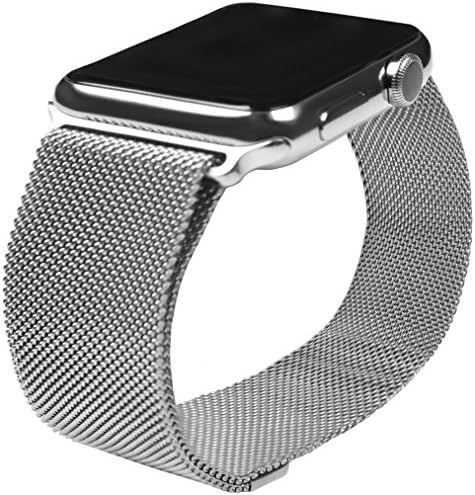 Milanese Loop Apple Watch Band - Magnetic "Anywhere" Clasp Smartwatch Replacement Strap w/ Luxury Gift Box (Silver 42mm)