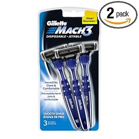 Gillette Mach3 Disposable Smooth Shave, 3-Count (Pack of 2)