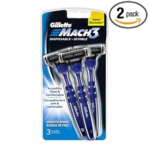 Gillette Mach3 Disposable, Smooth Shave, 3-Count (Pack of 2)