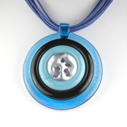 Round Murano Glass Pendant - Lucia Blue/Black