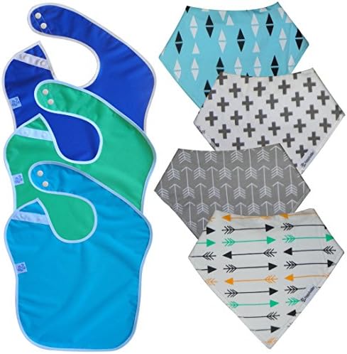 Toppy Toddler Baby Bandana Drool Bibs, Unisex 4-Pack Absorbent Organic Cotton &amp; 3-Pack Waterproof Feeding Bib, Cute Baby Gift for Boys &amp; Girls