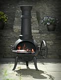 BLACK CAST IRON/STEEL MIX 105CM CHIMENEA CHIMINEA WITH SWING OUT GRILL FOR BBQ