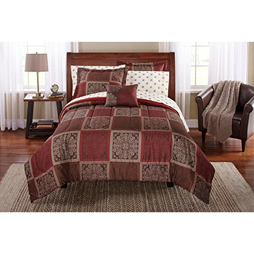 Mainstays Bed in a Bag Bedding Comforter Set, Tiles Design, QUEEN Set