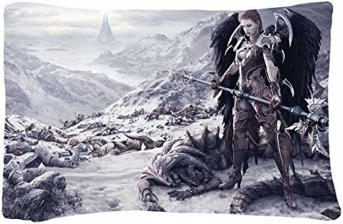 Queen Size Microfiber Peach Decorative PillowCases -Nature Mountains fantasy mountains wings monsters aion fantasy art black angel warriors female warriors Nature Mountains