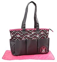 Disney Minnie Mouse Chevron Print, Triple Pocket Diaper Bag Tote
