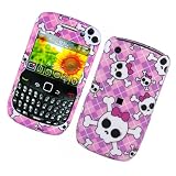 Pink Check with Skull Snap on Hard Skin Shell Protector Cover Case for Blackberry Curve 8520 8530 + Belt Clip + in Blister Retail Package