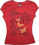 Candie's Rose Butterfly Maroon Juniors T-Shirt Tee
