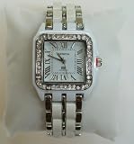 Geneva Ceramic looking White Quartz Designer women watch with Diamonds Square Case Dail with Roman Numerber