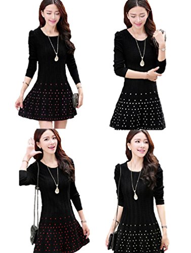 【ARINCO】 ドット柄 ラウンドネック スリム ワンピース 春 レディース 大きい サイズ S M L XL XXL XXXL