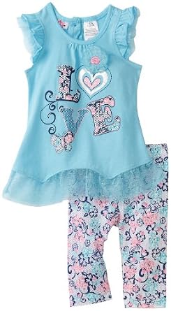 Young Hearts Baby-Girls Infant Love Print Tunic With Floral Legging Set