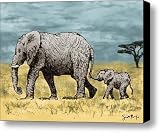 Elephant and Baby Canvas Print / Canvas Art - Artist Scott Rolfe