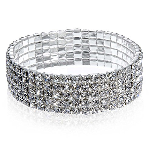 Five Row Clear Crystal Silvertone Stretch Bracelet