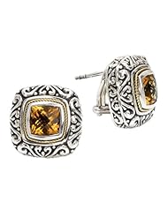 Sterling silver and 18k gold Enchanta Collection cushion cut citrine earrings