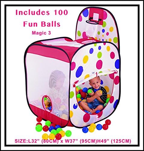 Nice size Pop Up Magic Ball Tent 32" x 37" x 49" with 100 Colorful Play Balls, A great Fun Product for ages of 3 and up (See Picture Details)