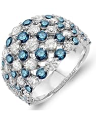 3.25 Carat (ctw) 14k White Gold Real Round White & Blue Diamond Ladies Cocktail Right Hand Ring 3 1/4 CT
