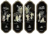 Authentic Classic Japanese Chinese Asian - 36" Set of 4 Ming Hand Painted Lacquered Oval Wall Plaques - 3 Colors