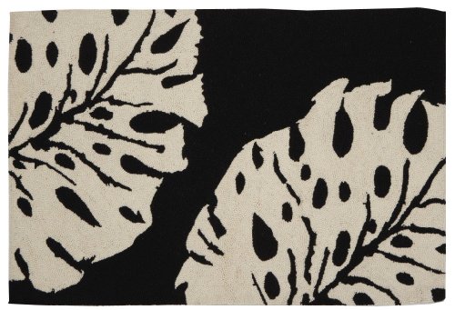 Trina Turk for Peking Handicraft New Leaf 3 by 5-Feet Hook Rug, Black and White