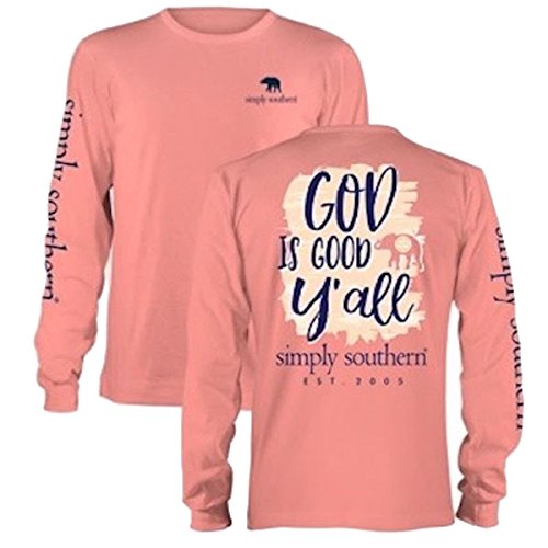 Simply Southern Long Sleeve Preppy God is Good Yall (Large, Melon)