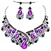 Purple Ab Rhinestone Crystal Statement Silver Chain Necklace Earrings Set Affordable Wedding Jewelry
