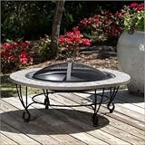 Fire Sense 60240 Fire Pit with Cast Iron Rim Faux River Rock - 30 Inch Firebowl - Black Porcelain Bowl and Black Stand