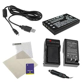 GTMax Digital Camera Battery Charger with Car Adapter + Non-OEM Standard Lithium-Ion Battery + USB Data Cable + Universal LCD Screen Protector for Kodak Z Series EasyShare Z730